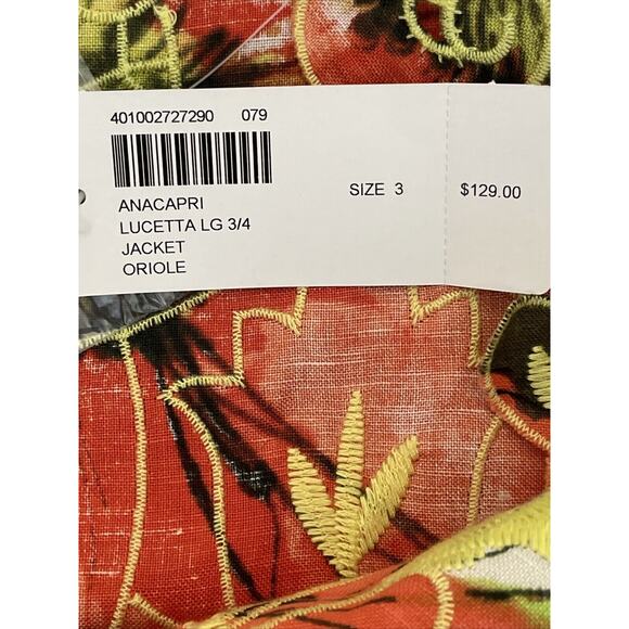 Chico's Womens Lucetta Jacket SZ 3 XL Linen Orange Yellow Fall Autumn Floral NWT - Picture 14 of 16